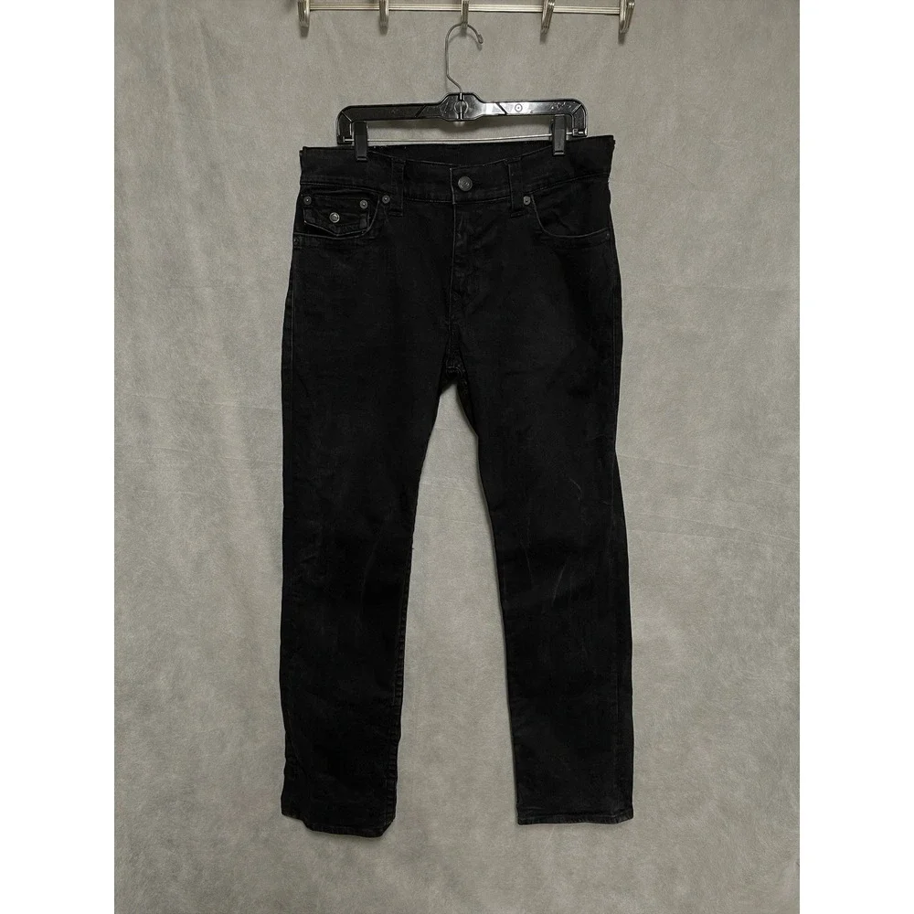 True Religion Jeans Men 33x33 Black Ricky Relaxed Straight Stretch Flap Pockets
